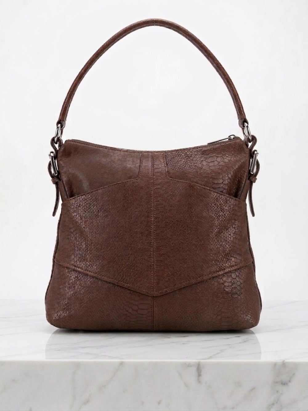 Vintage B Makowsky Taupe Snake Print Leather Hobo Bag